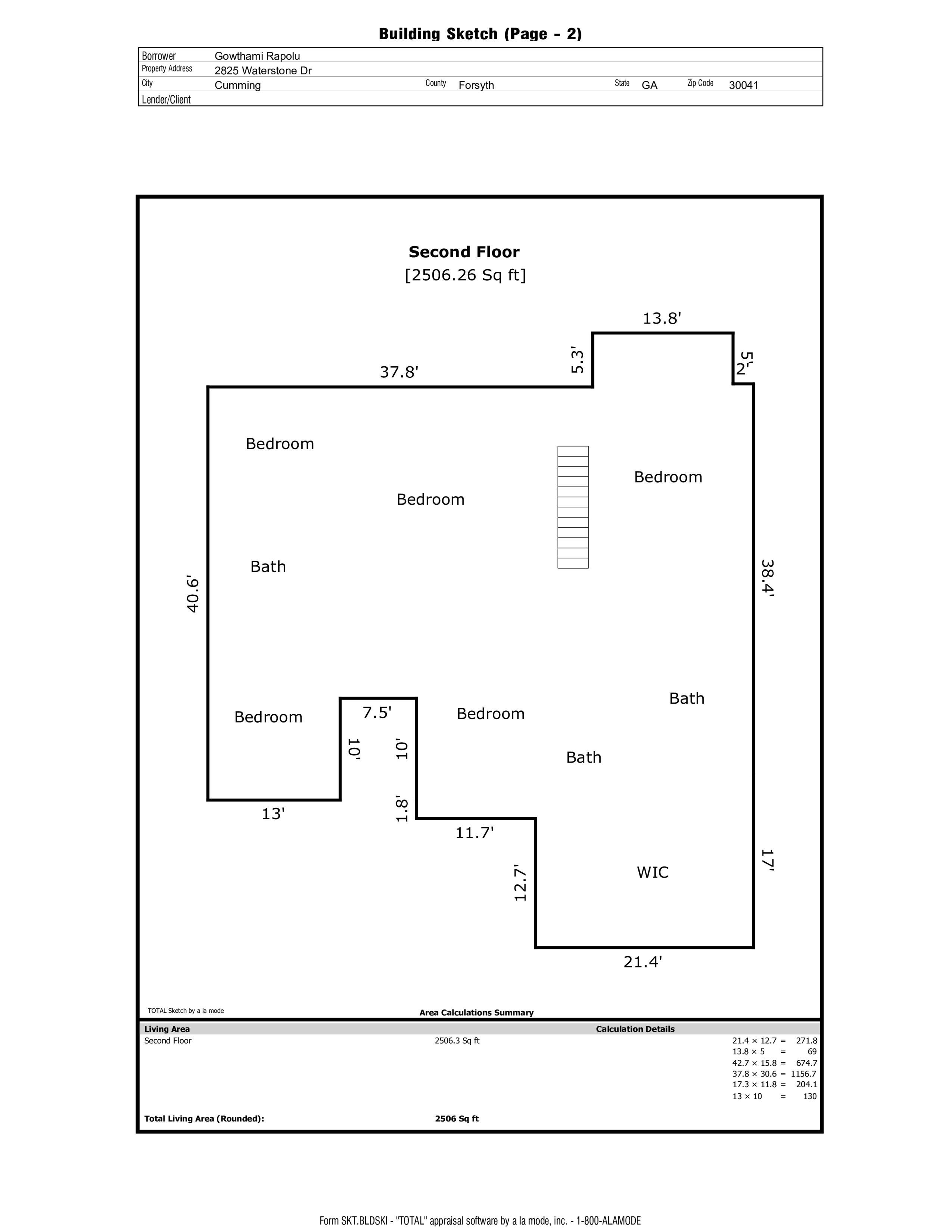 Enhanced second-floor plan showing the upper level and separated rooms